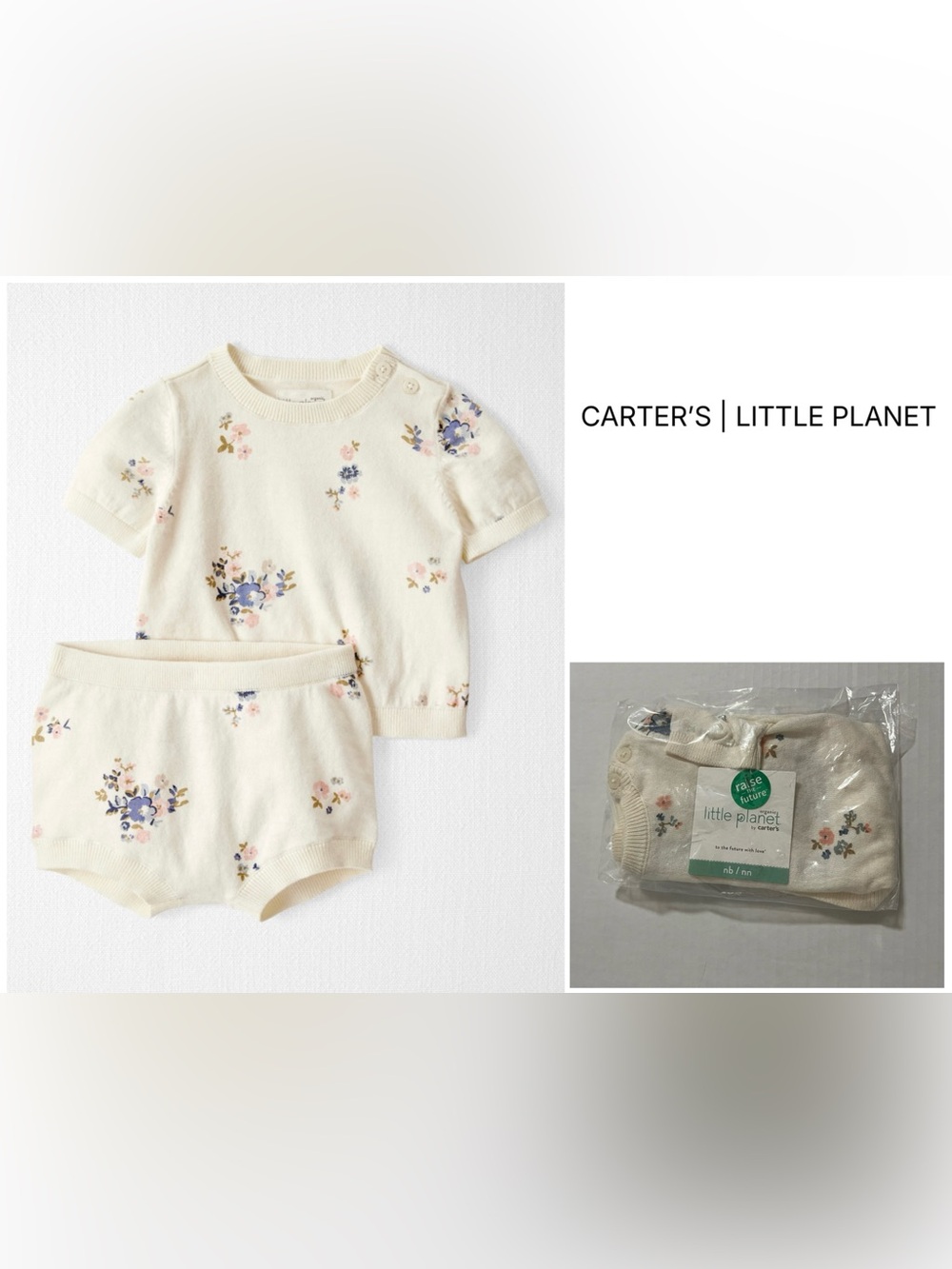 CARTER’S LITTLE PLANET - NB - NWT - INFANT GIRLS 2PC FLORAL SWEATER SET